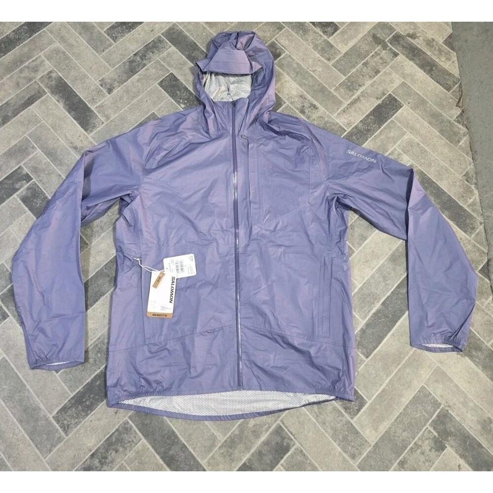 New Salomon Bonatti Cross Wind Jacket Hoodie Men’s Size LARGE Blue GRANITE